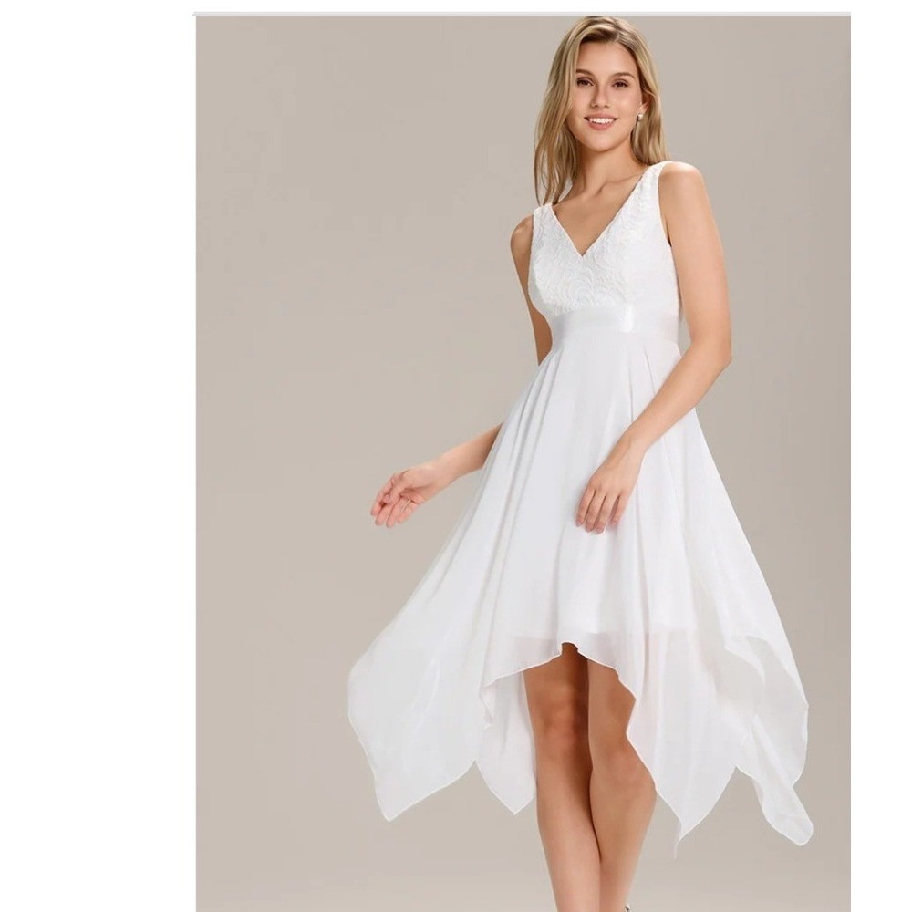 Ever-Pretty High-Low Dress Women Size 14 White New Lace Chiffon V-Neck EP00207 - Picture 4 of 14